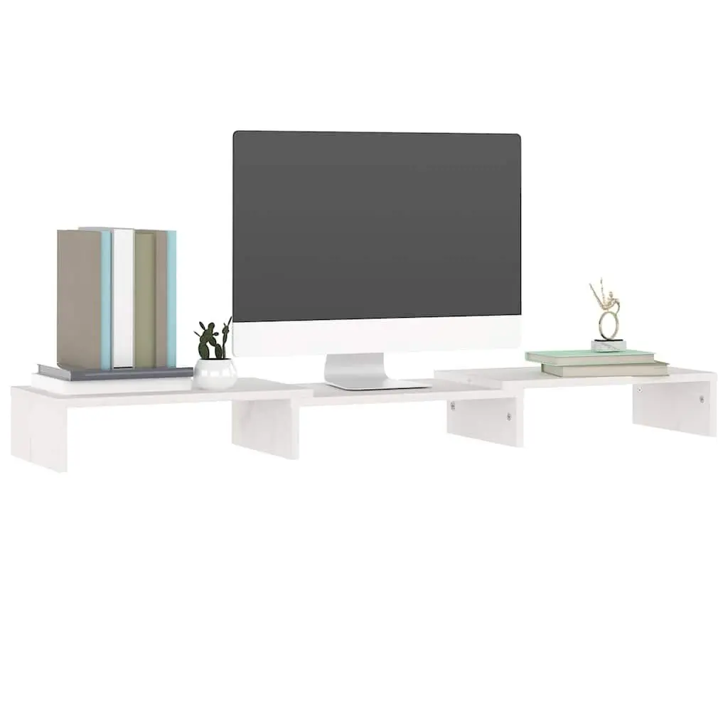 Monitor Stand White Solid Wood Adjustable Desk Riser with Keyboard Storage