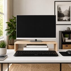 Solid Pine Monitor Stand with Open Storage Space