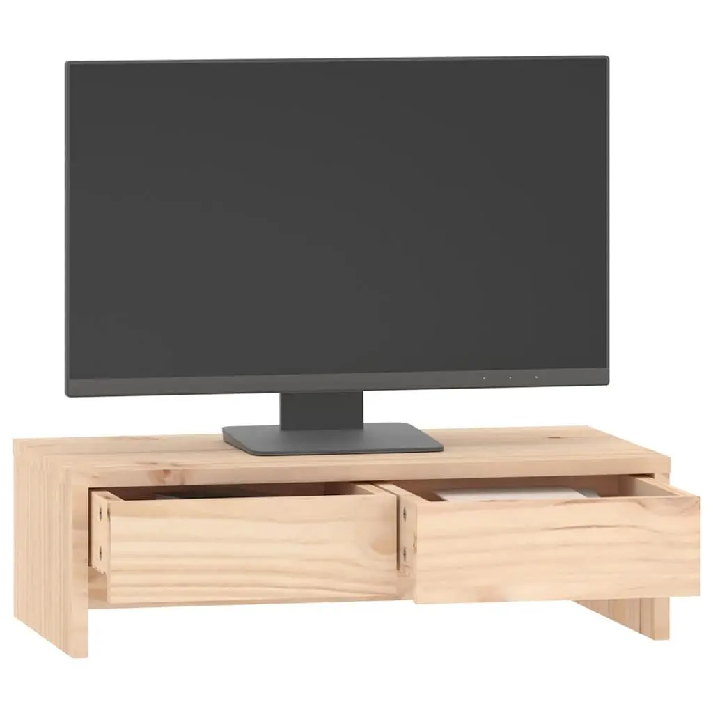 Monitor Stand Brown 50x27x15cm Solid Wood Pine with 2 Drawers Storage Desk Riser