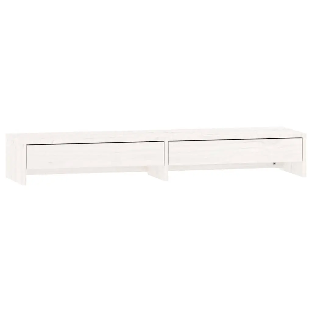 Monitor Stand White 100x27x15 cm Solid Pine Wood Storage Desk Riser with Drawers