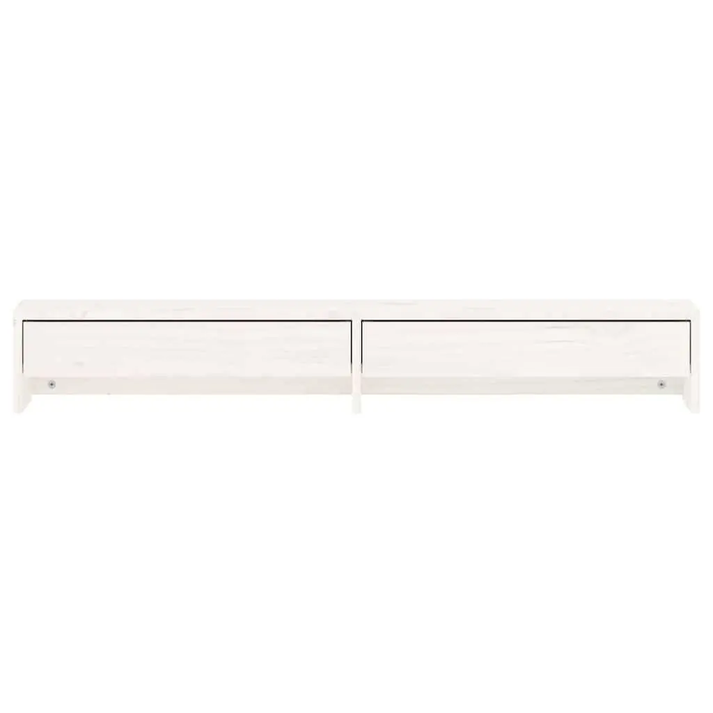 Monitor Stand White 100x27x15 cm Solid Pine Wood Storage Desk Riser with Drawers