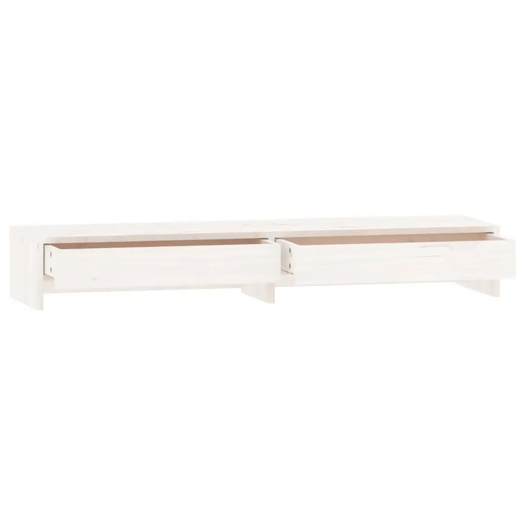 Monitor Stand White 100x27x15 cm Solid Pine Wood Storage Desk Riser with Drawers
