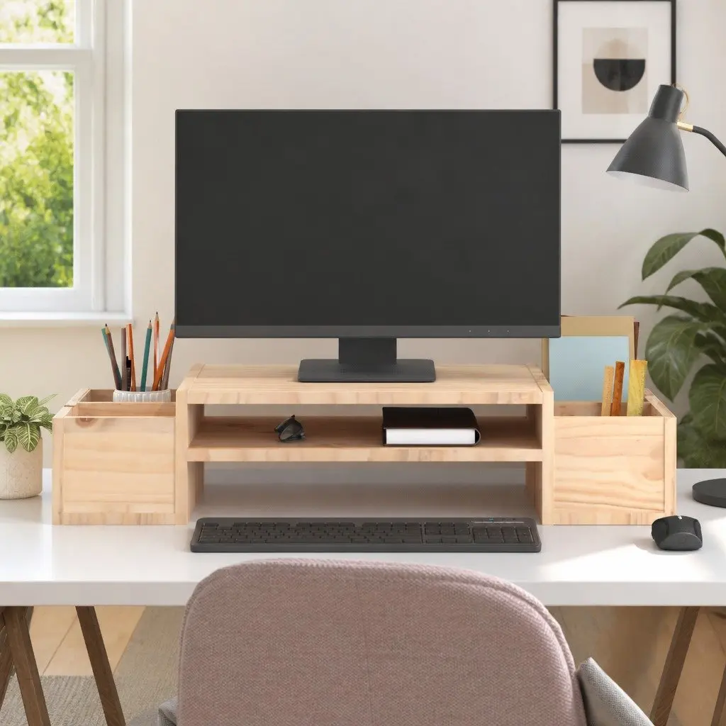 Wooden Monitor Stand Brown 70x27.5x15 cm Solid Pine Storage Riser
