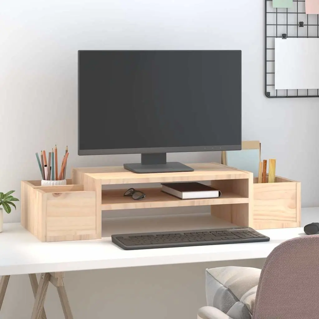 Wooden Monitor Stand Brown 70x27.5x15 cm Solid Pine Storage Riser