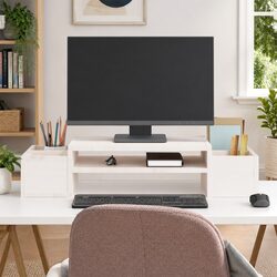 White Monitor Stand with Storage
