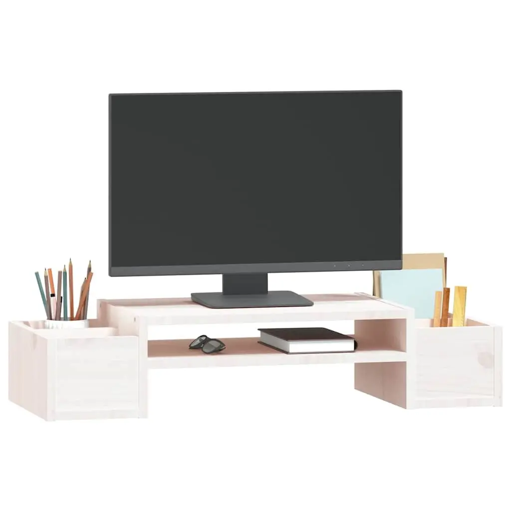 Monitor Stand White 70x27.5x15 cm Solid Pine Wood Computer Riser with Storage