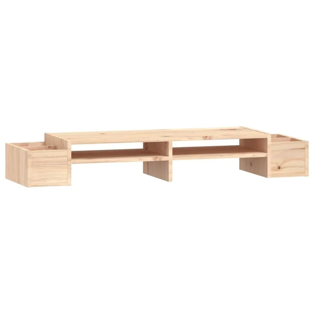 Wooden Monitor Stand Brown 100x27.5x15cm Solid Pine Ergonomic Riser with Storage Slots