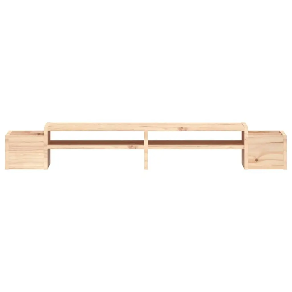 Wooden Monitor Stand Brown 100x27.5x15cm Solid Pine Ergonomic Riser with Storage Slots