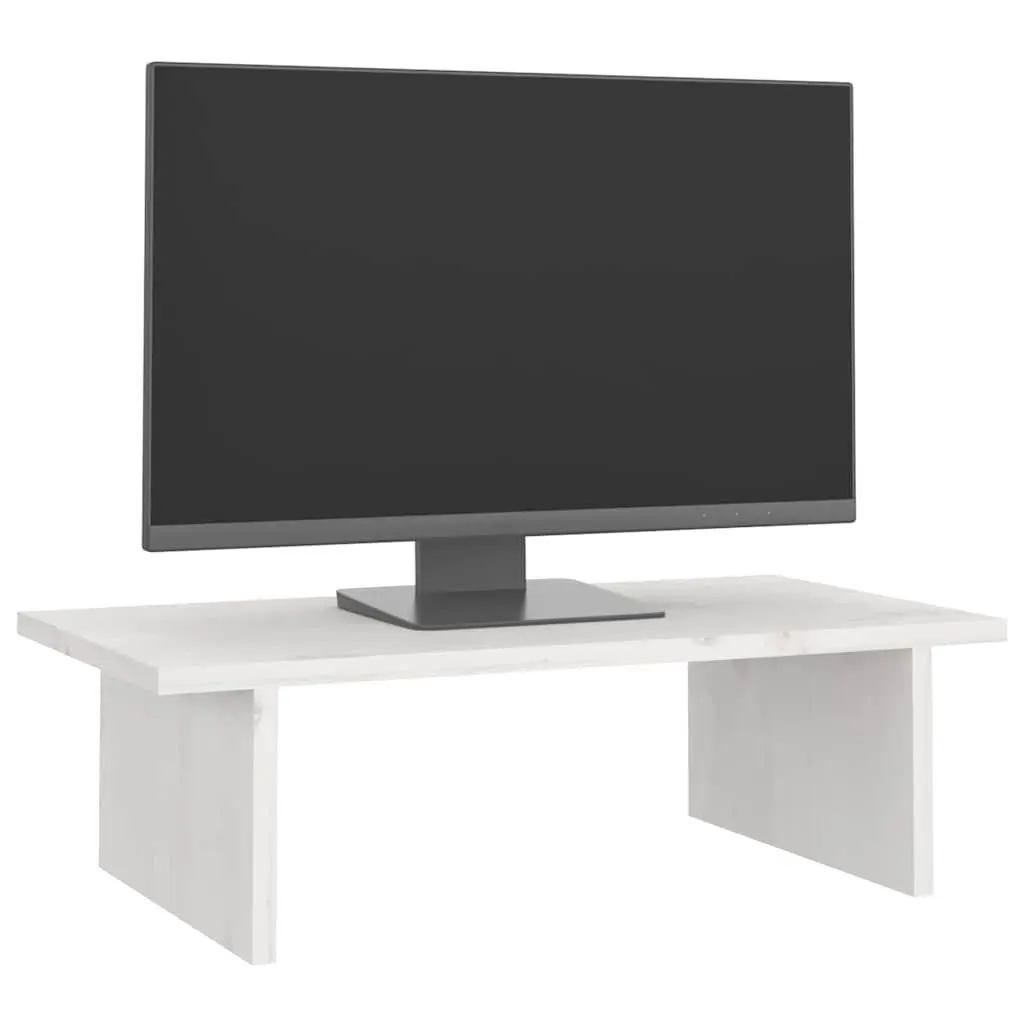 Monitor Stand White Solid Wood Pine Riser Desk Organizer with Integrated Storage