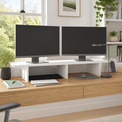 Compact White Pine Monitor Riser with Storage Features