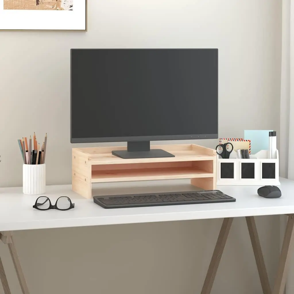 Monitor Stand Brown Solid Wood Pine 50x24x16cm Riser with Keyboard Storage
