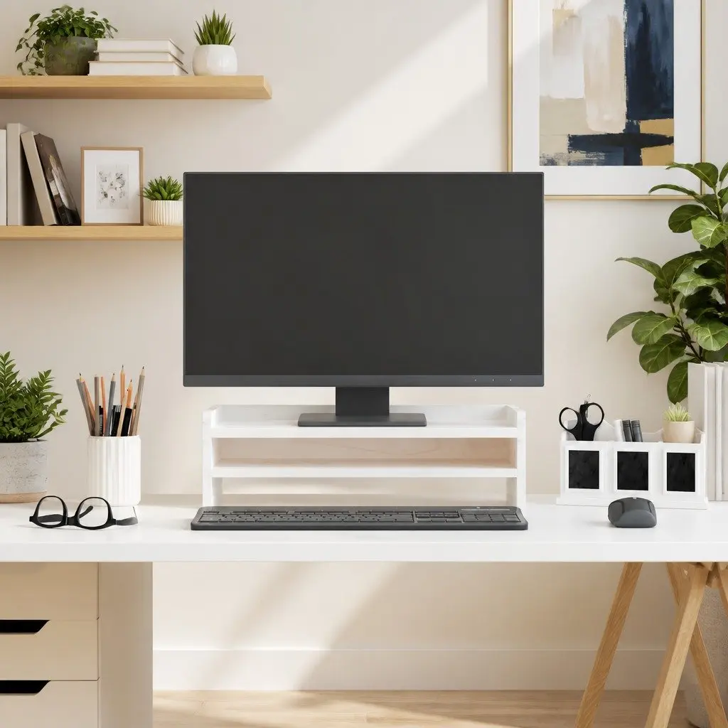 Monitor Stand White 50x24x16 cm Solid Wood Pine Ergonomic Storage Desk