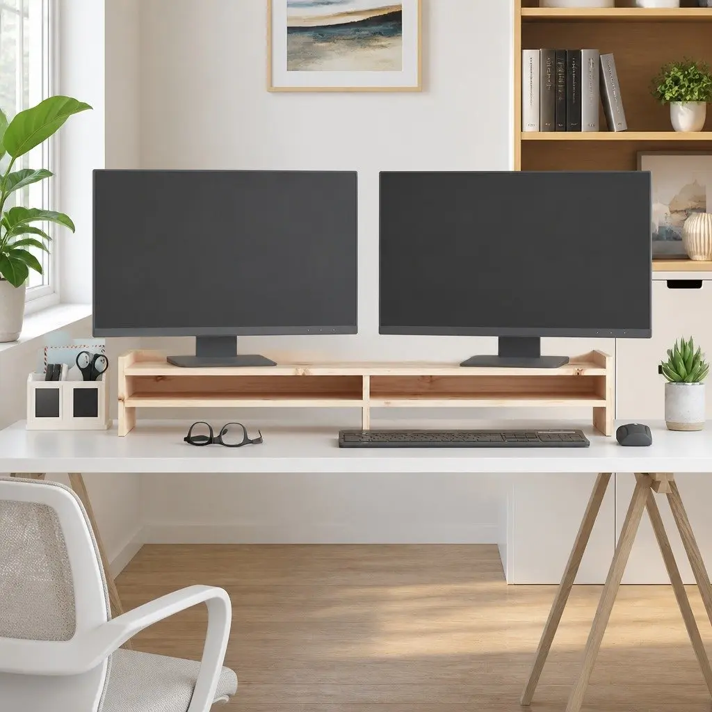Solid Pine Wooden Monitor Stand 100x24x16cm