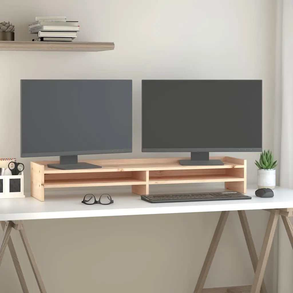 Wooden Monitor Stand Brown 100x24x16cm Solid Pine Ergonomic Desktop Riser Storage