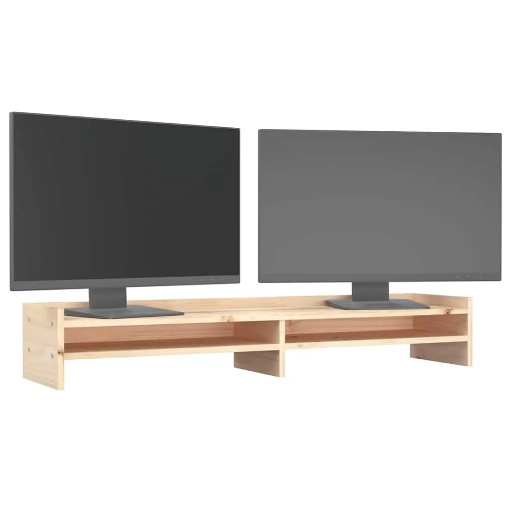 Wooden Monitor Stand Brown 100x24x16cm Solid Pine Ergonomic Desktop Riser Storage