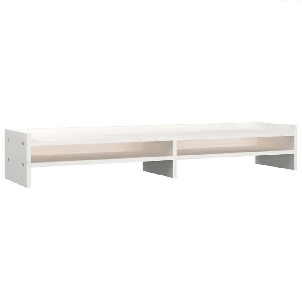 Monitor Stand White 100x24x16cm Solid Wood Pine Computer Riser Desktop Keyboard Storage