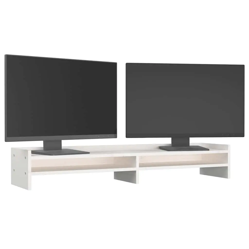 Monitor Stand White 100x24x16cm Solid Wood Pine Computer Riser Desktop Keyboard Storage