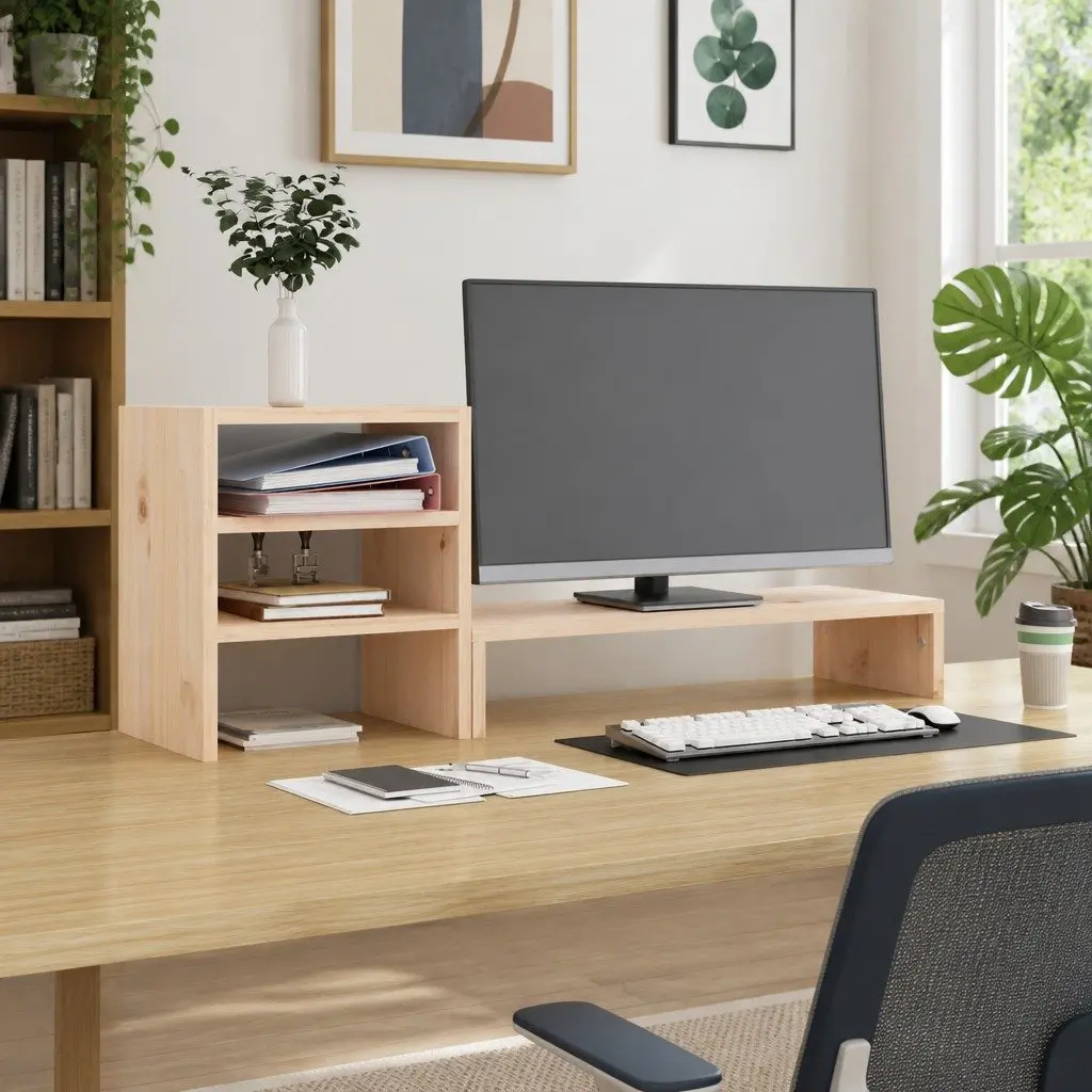 Solid Wood Monitor Riser with Storage Space