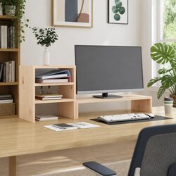 Monitor Stand 81x20x30 cm Solid Wood Pine Brown Computer Desk Riser Storage