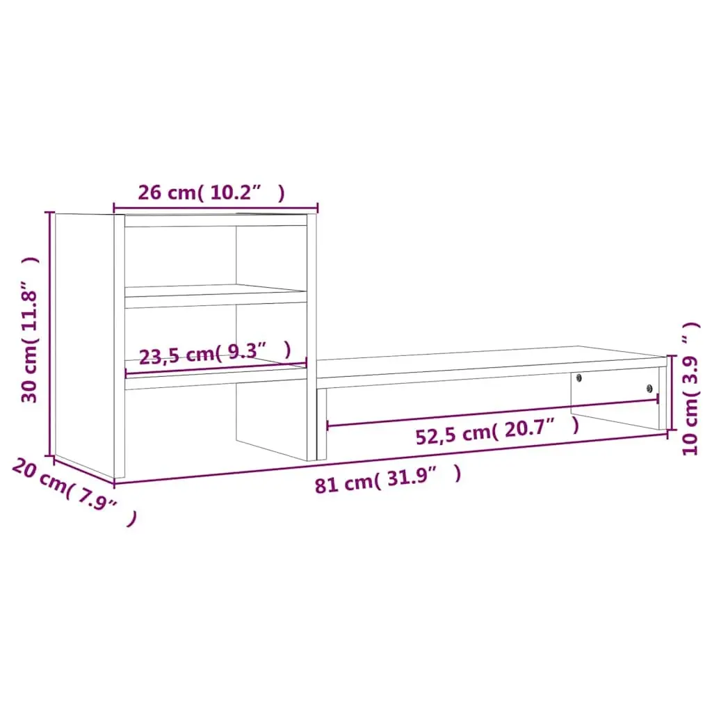 Monitor Stand White Solid Wood Pine Computer Riser Desk Organizer Storage Shelf