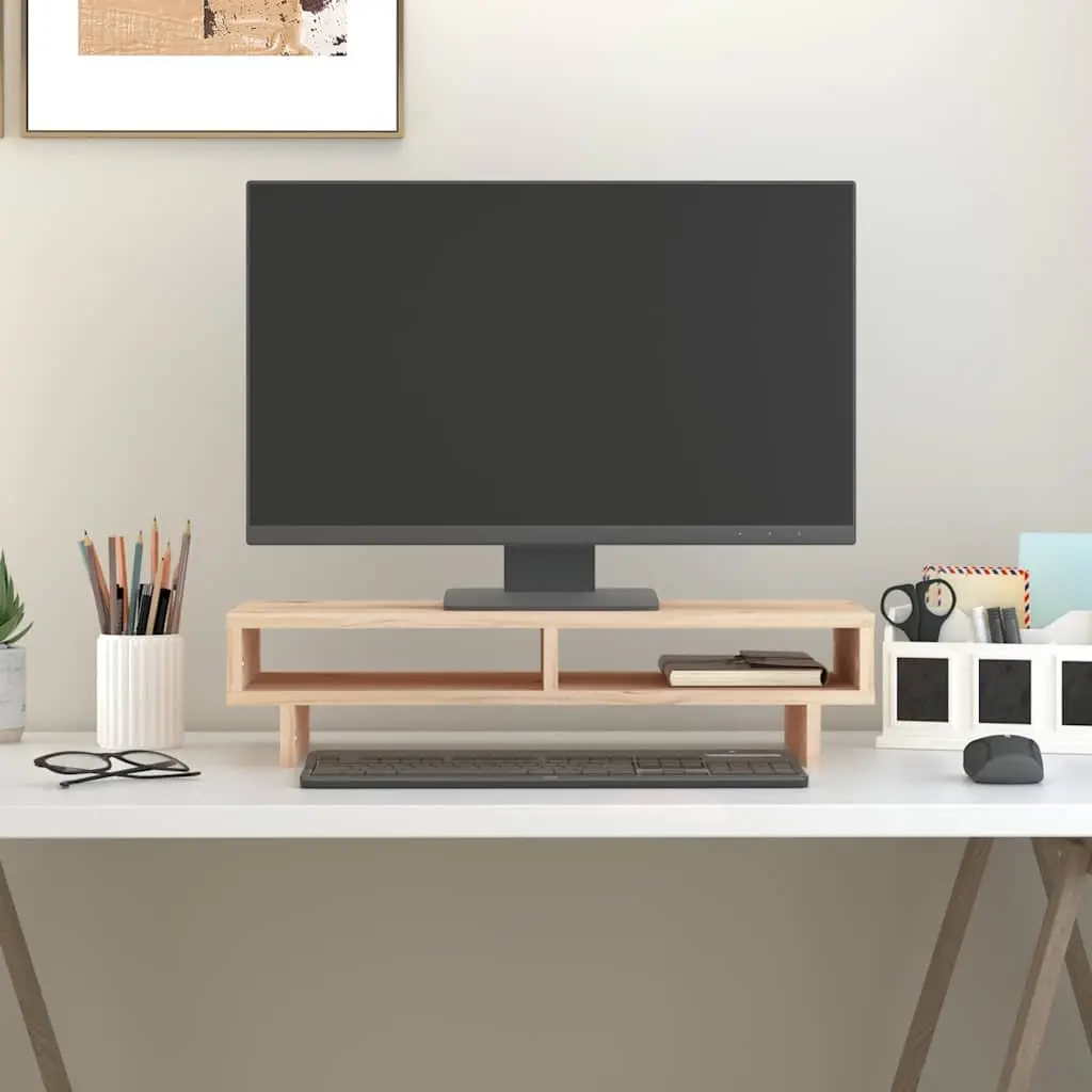 Monitor Stand Brown 60x27x14cm Solid Pine Wood Desktop Riser with Storage Space