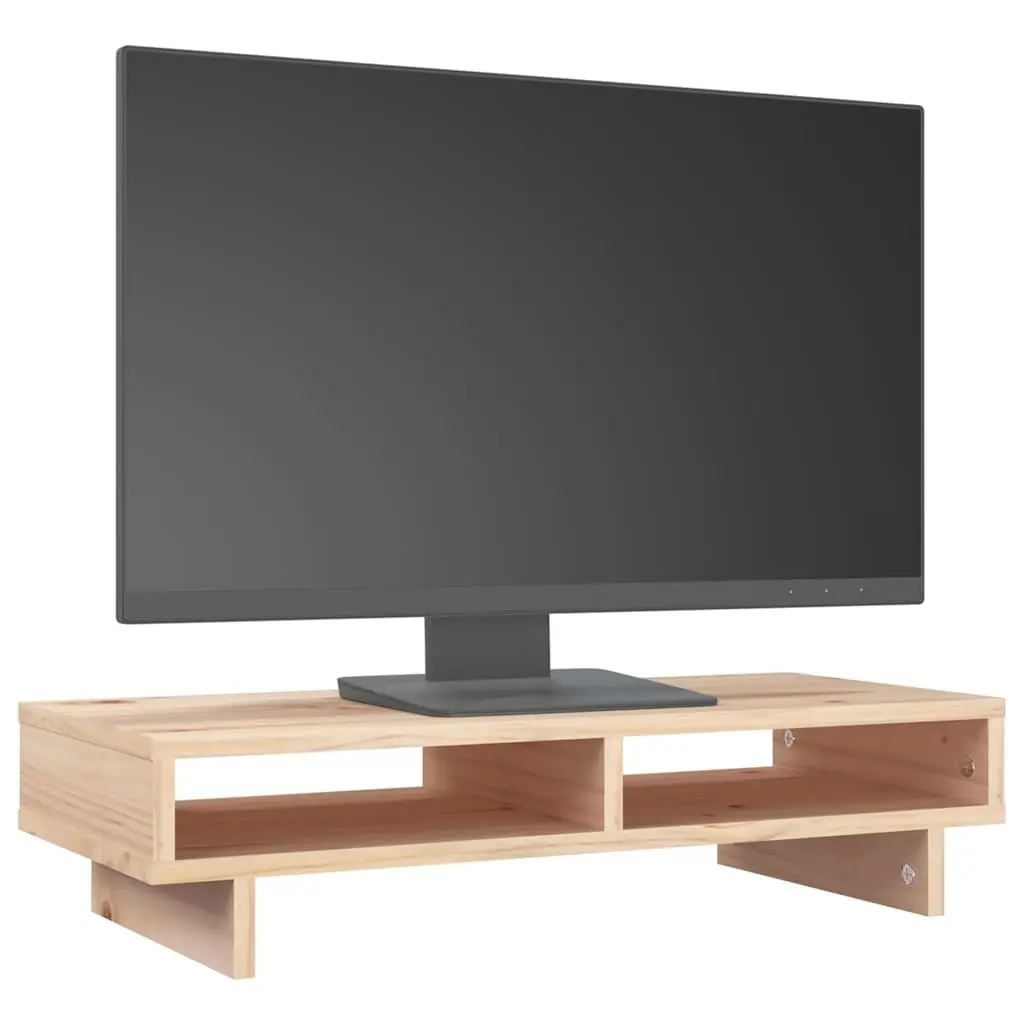 Monitor Stand Brown 60x27x14cm Solid Pine Wood Desktop Riser with Storage Space