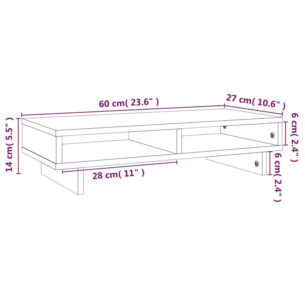 Monitor Stand Brown 60x27x14cm Solid Pine Wood Desktop Riser with Storage Space