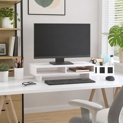 White Monitor Stand, Wooden Riser 60x27x14 cm