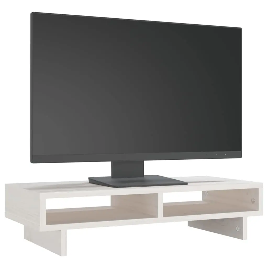 Monitor Stand White 60x27x14 cm Wooden Desk Organiser Ergonomic Riser