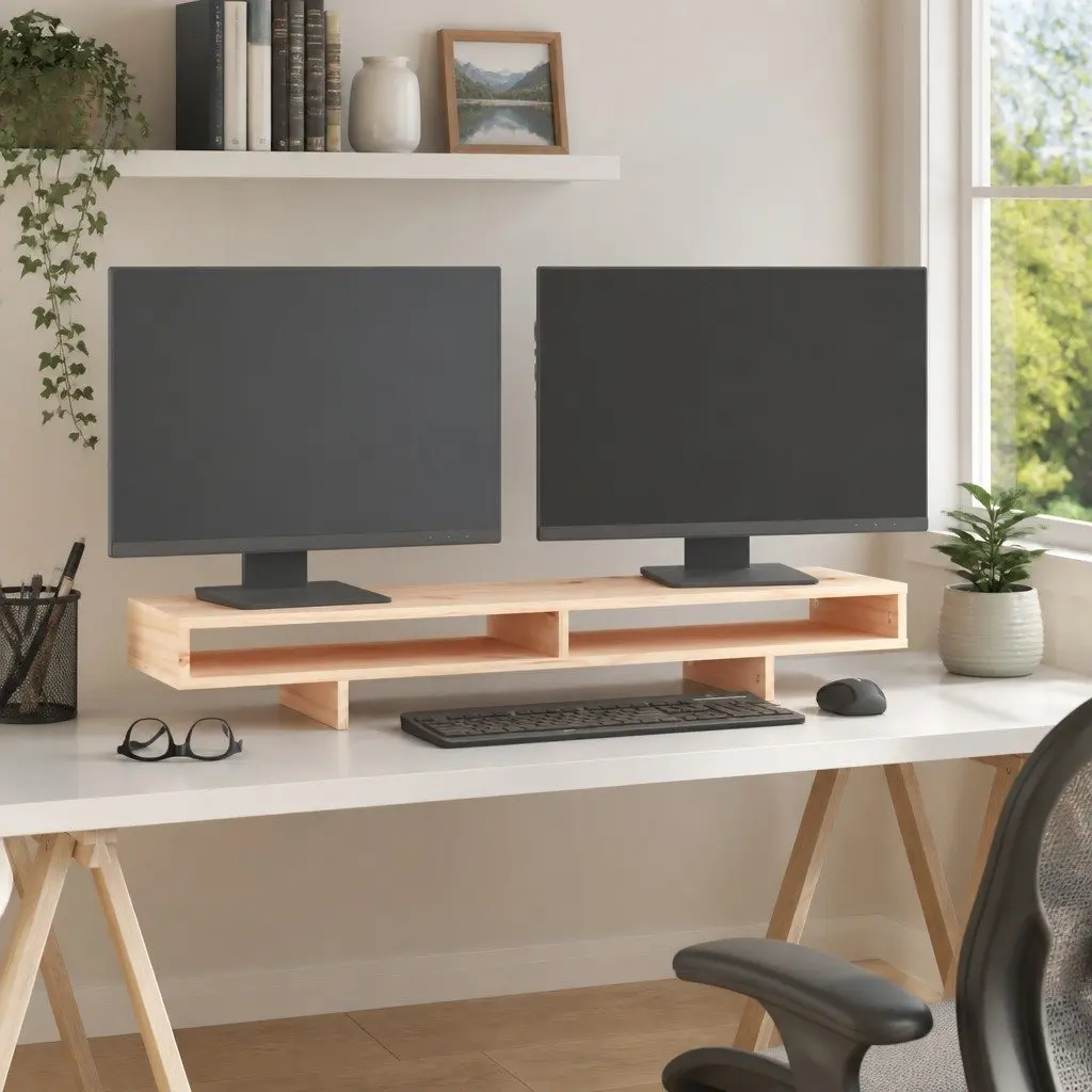 Monitor Stand Brown 100x27x14cm Solid Wood Pine Ergonomic Riser Desk Organiser