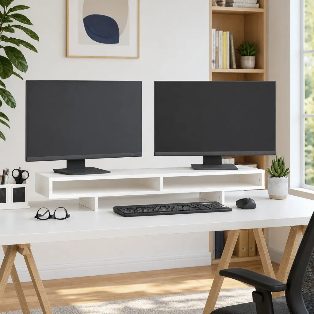 White Monitor Stand for Better Work Ergonomics 100cm