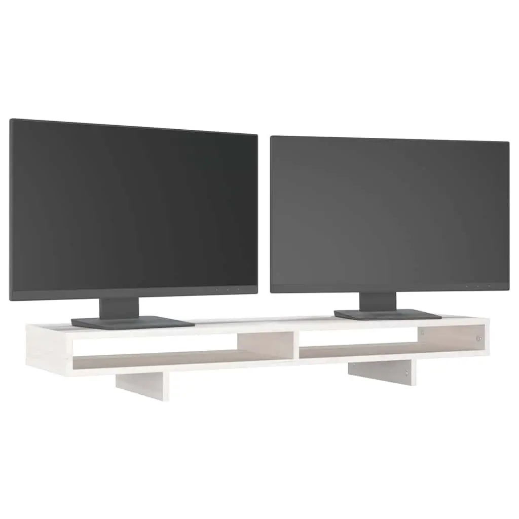 Monitor Stand White Solid Wood Pine Computer Riser Desk Organizer Storage 100cm