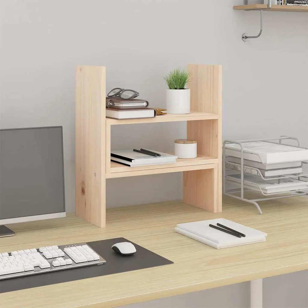 Wooden Monitor Stand Riser Brown Adjustable 39-72cm Solid Pine Storage Desk Computer