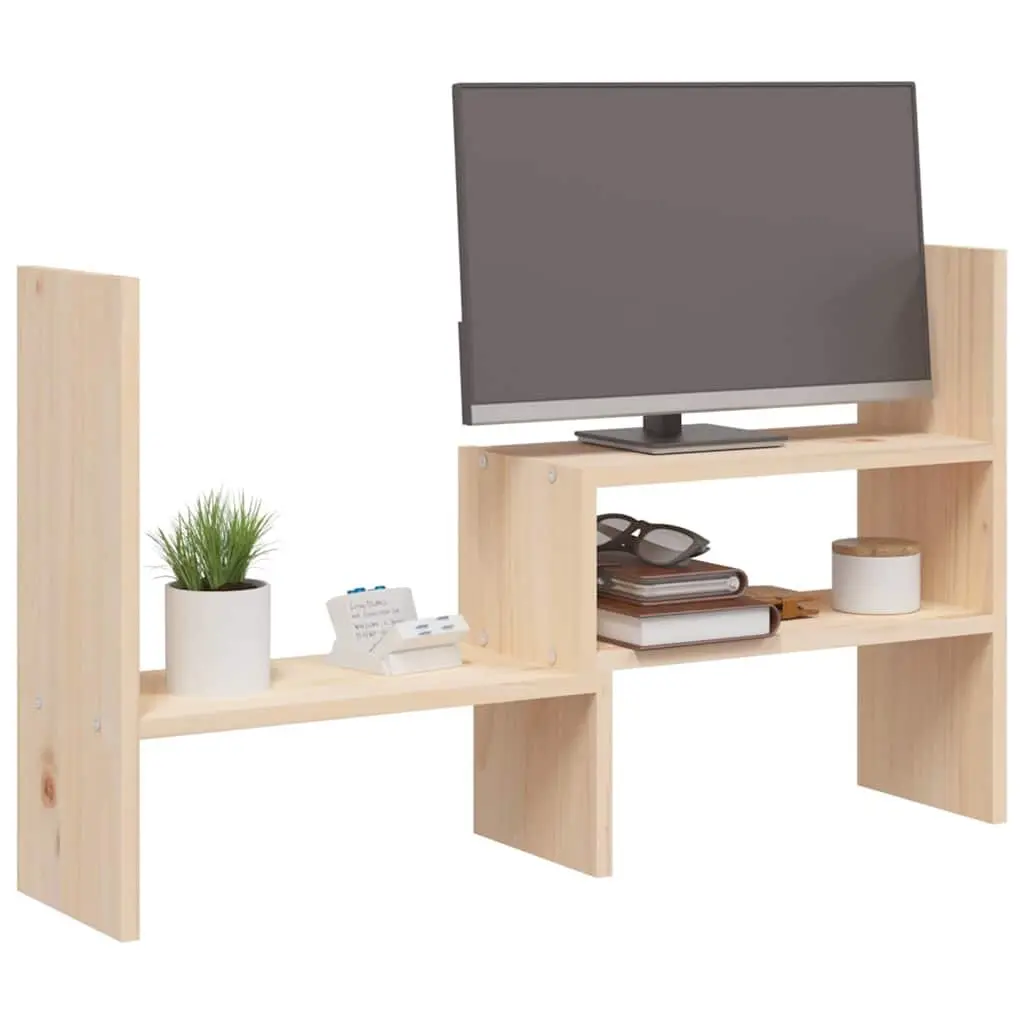 Wooden Monitor Stand Riser Brown Adjustable 39-72cm Solid Pine Storage Desk Computer