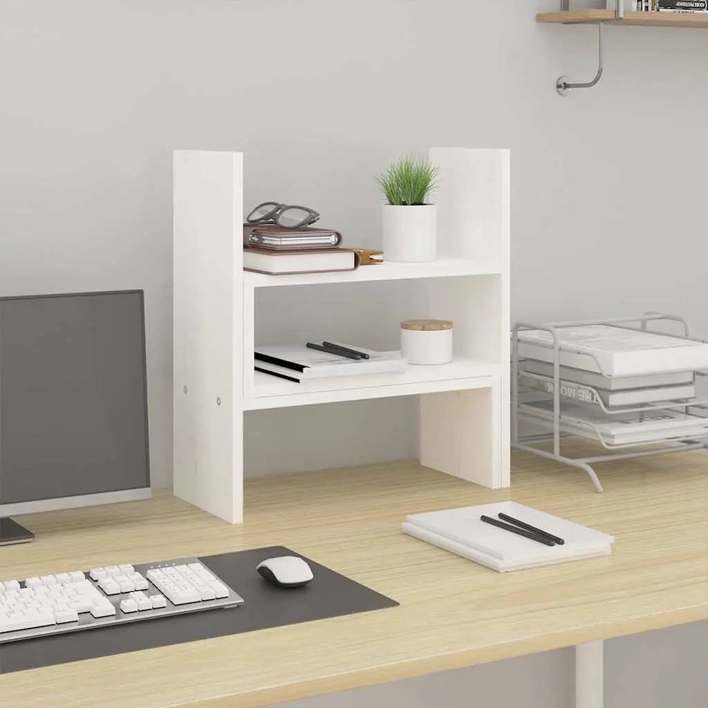 Monitor Stand White Adjustable Solid Wood Pine Desk Organiser