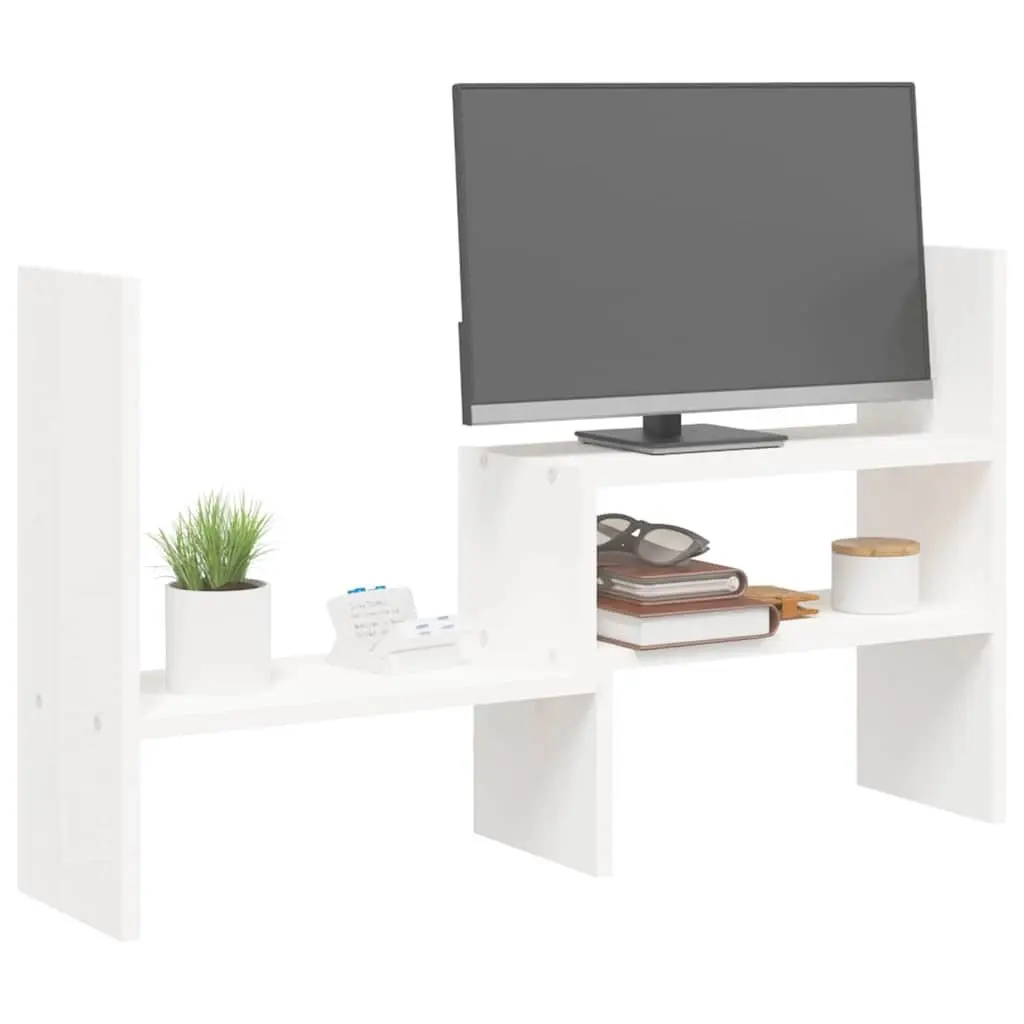 Monitor Stand White Adjustable Solid Wood Pine Desk Organiser