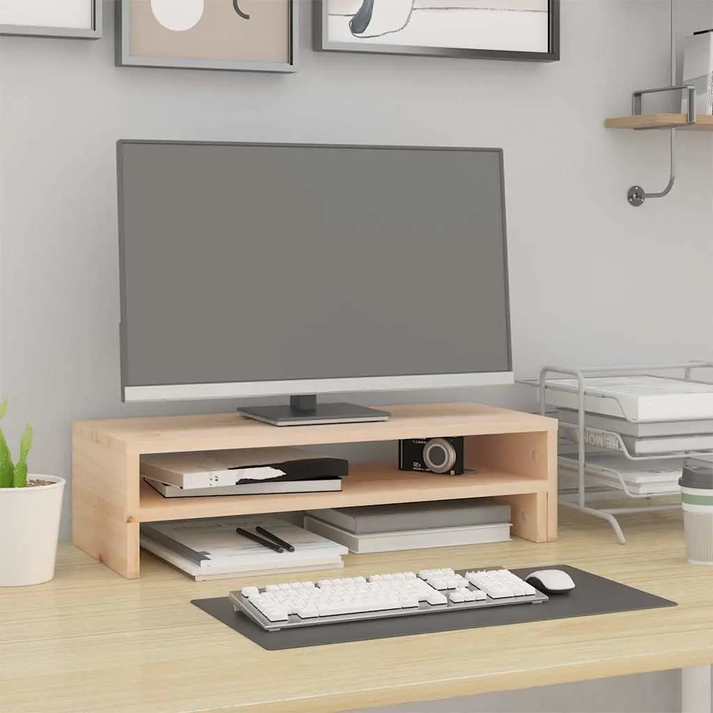 Wooden Monitor Stand Brown Adjustable Height Storage Desk Organiser