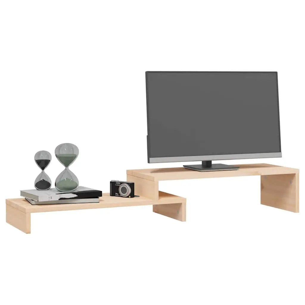 Wooden Monitor Stand Brown Adjustable Height Storage Desk Organiser