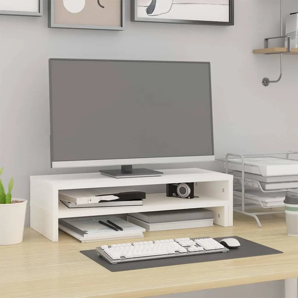 Monitor Stand White Adjustable 52-101cm Wooden Riser Storage Computer Desk