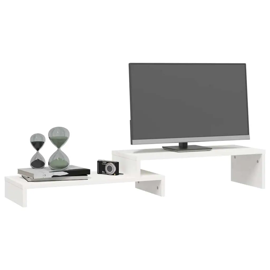 Monitor Stand White Adjustable 52-101cm Wooden Riser Storage Computer Desk
