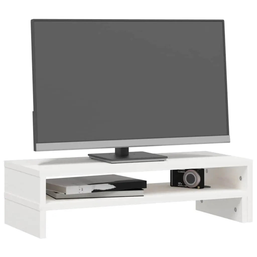 Monitor Stand White Adjustable 52-101cm Wooden Riser Storage Computer Desk