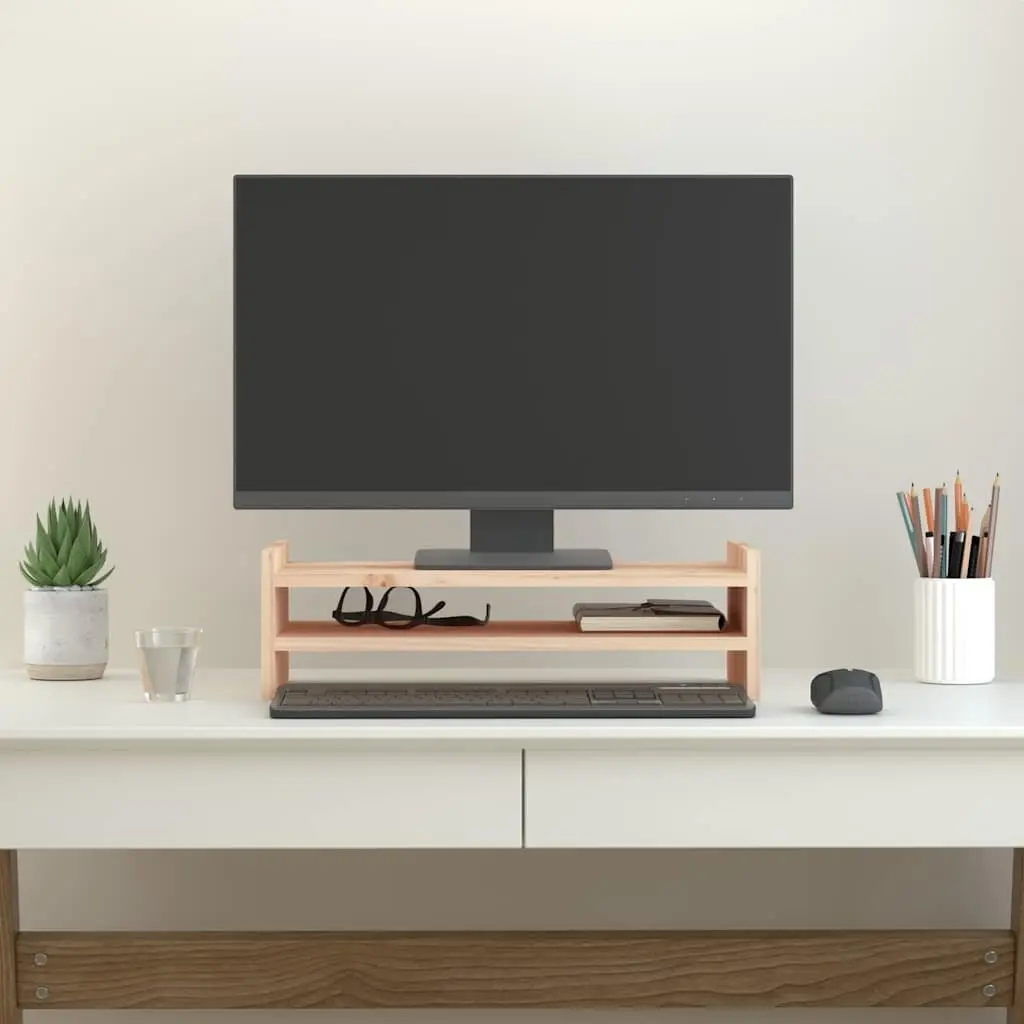 Monitor Stand Brown 50x27x15 cm Solid Wood Pine Ergonomic Riser with Storage