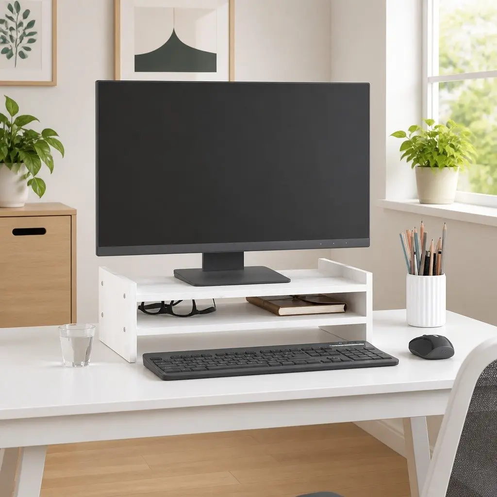 Monitor Stand Solid Pine Wood 50x27x15 cm White Ergonomic Riser