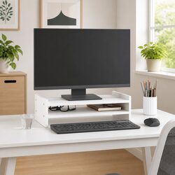 Monitor Stand Solid Pine Wood 50x27x15 cm White Ergonomic Riser