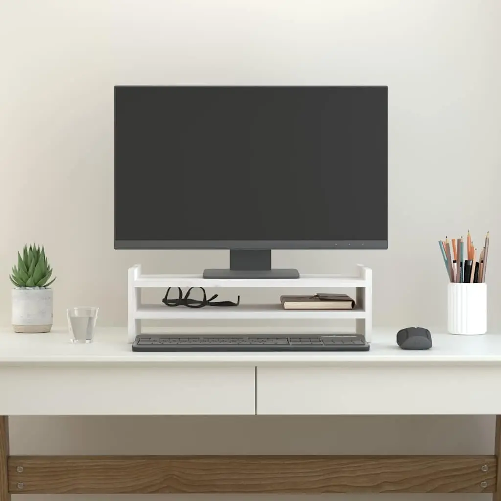 Monitor Stand Solid Pine Wood 50x27x15 cm White Ergonomic Riser