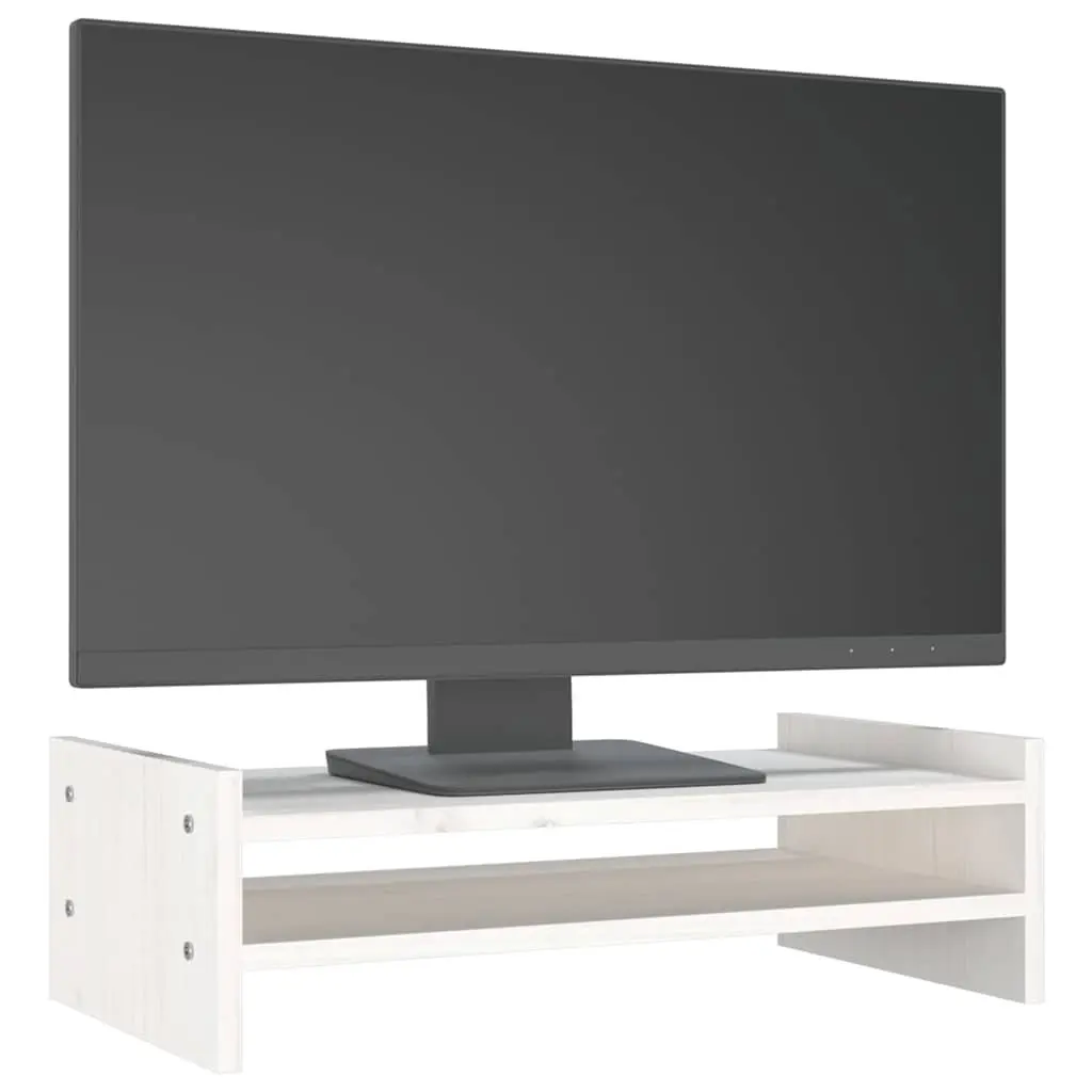 Monitor Stand Solid Pine Wood 50x27x15 cm White Ergonomic Riser