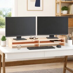 Monitor Stand 100x27x15cm Solid Pine Wood Riser Desk Storage Computer Display