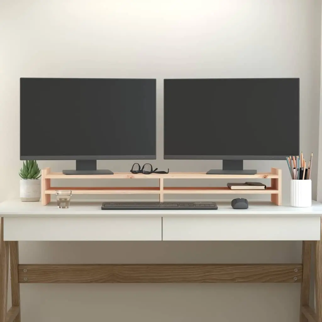 Monitor Stand Brown 100x27x15cm Solid Pine Wood Riser Desk Storage