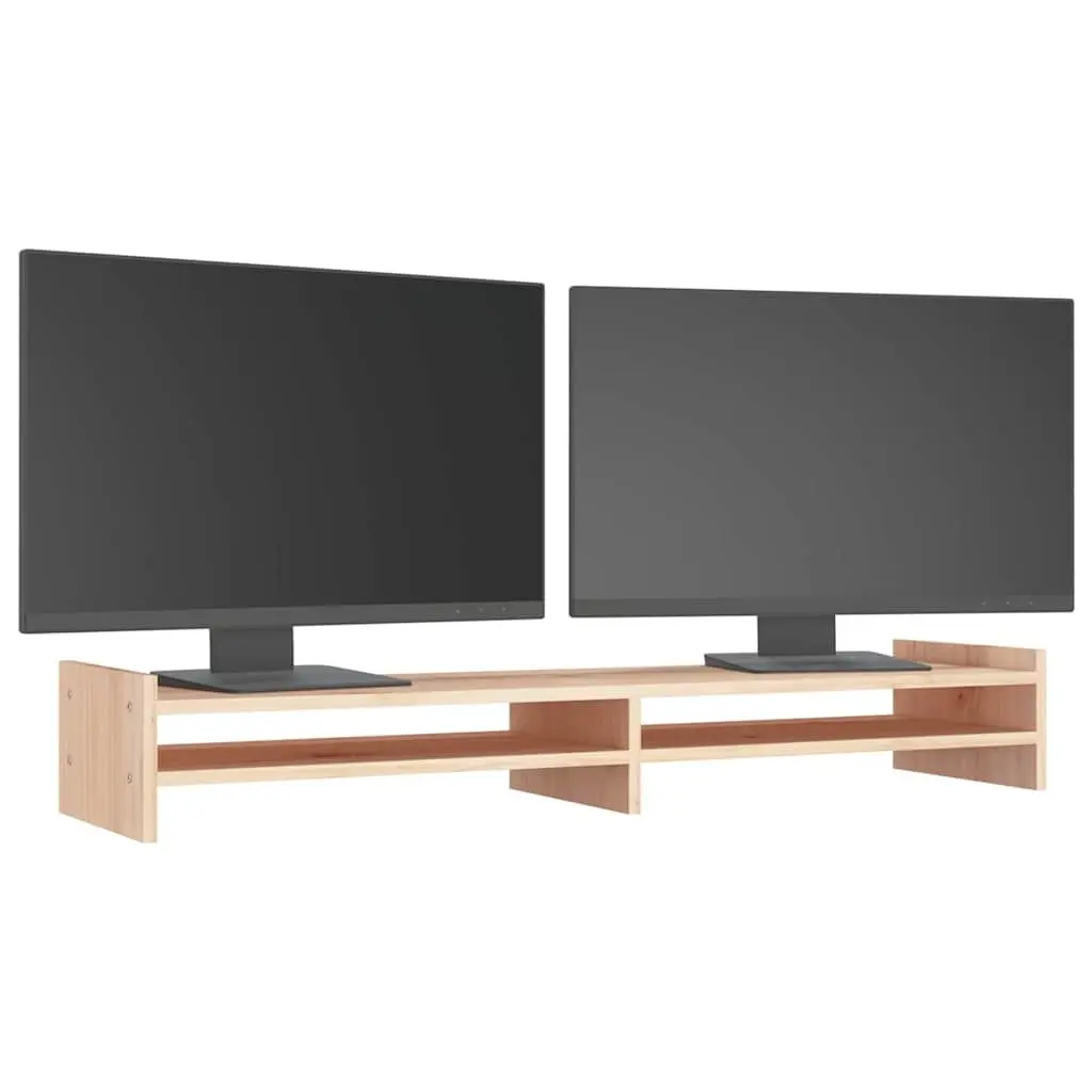 Monitor Stand Brown 100x27x15cm Solid Pine Wood Riser Desk Storage