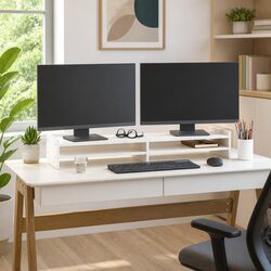 White Monitor Stand Made of Solid Wood